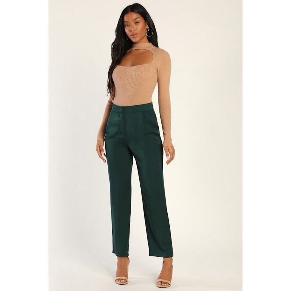 Lulus Big Picture Babe Emerald Green High-waisted Trouser Pants - Size M